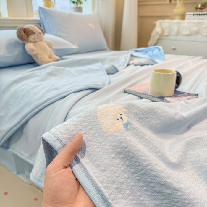 91家纺网 家纺一手货源 找家纺 爱屋及屋 2026春夏新款泡芙棉棉花夏被夏凉被空调被 泡芙小狗-蓝