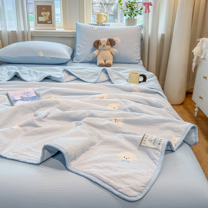 91家纺网 家纺一手货源 找家纺 爱屋及屋 2026春夏新款泡芙棉棉花夏被夏凉被空调被 泡芙小狗-蓝