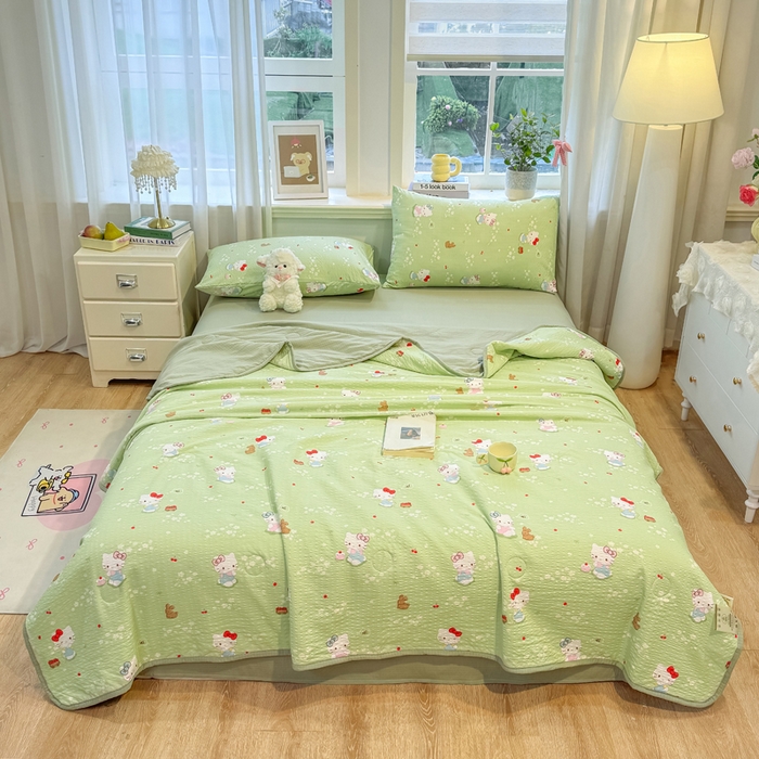 91家纺网 家纺一手货源 找家纺 爱屋及屋 2026春夏新款泡芙棉棉花夏被夏凉被空调被 泡芙KT-绿