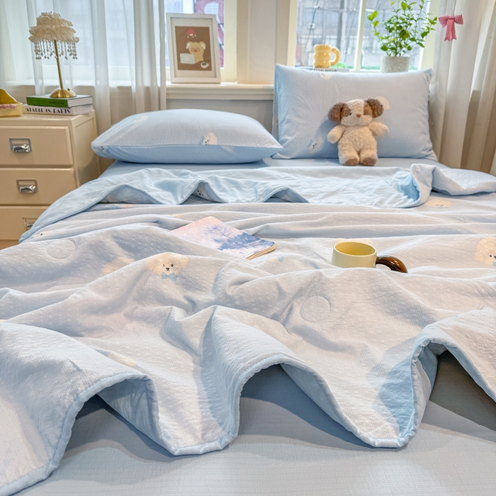 91家纺网 家纺一手货源 找家纺 爱屋及屋 2026春夏新款泡芙棉棉花夏被夏凉被空调被 泡芙小狗-蓝