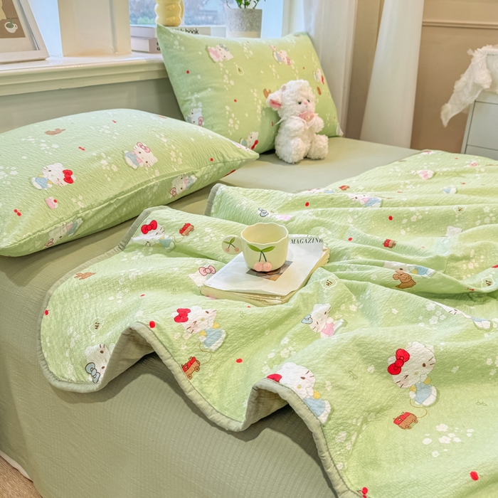 91家纺网 家纺一手货源 找家纺 爱屋及屋 2026春夏新款泡芙棉棉花夏被夏凉被空调被 泡芙KT-绿