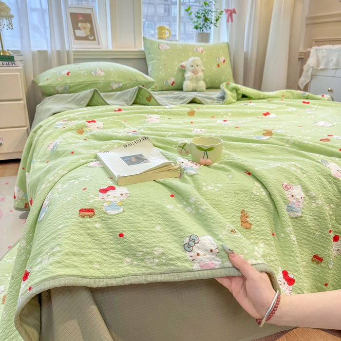 91家纺网 家纺一手货源 找家纺 爱屋及屋 2026春夏新款泡芙棉棉花夏被夏凉被空调被 泡芙KT-绿