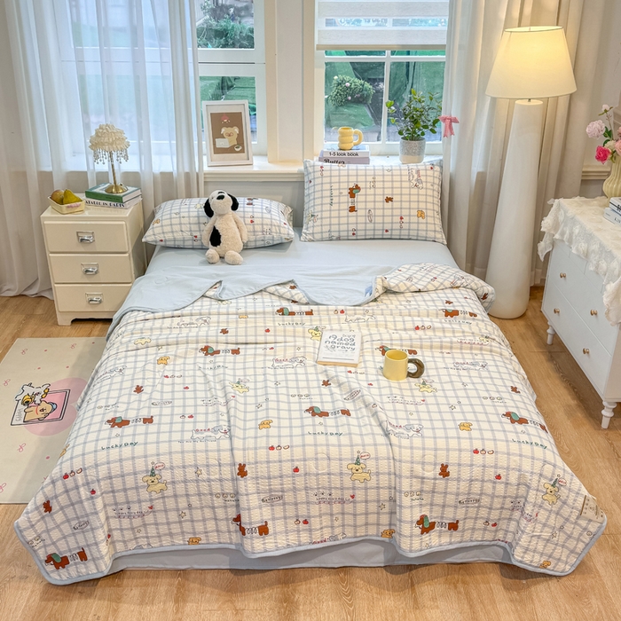 91家纺网 家纺一手货源 找家纺 爱屋及屋 2026春夏新款泡芙棉棉花夏被夏凉被空调被 嗨皮小狗