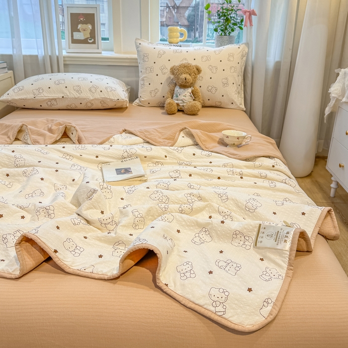 91家纺网 家纺一手货源 找家纺 爱屋及屋 2026春夏新款泡芙棉棉花夏被夏凉被空调被 描线小猫