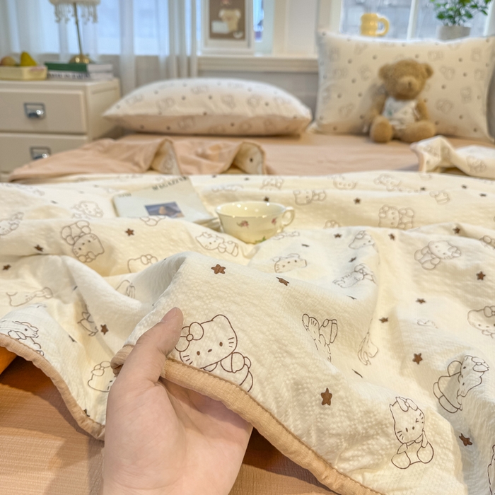 91家纺网 家纺一手货源 找家纺 爱屋及屋 2026春夏新款泡芙棉棉花夏被夏凉被空调被 描线小猫