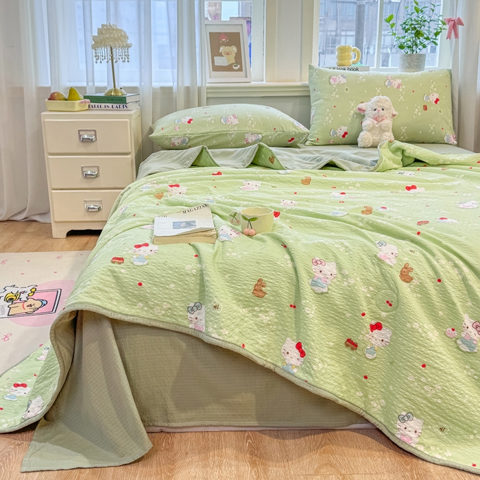 91家纺网 家纺一手货源 找家纺 爱屋及屋 2026春夏新款泡芙棉棉花夏被夏凉被空调被 泡芙KT-绿