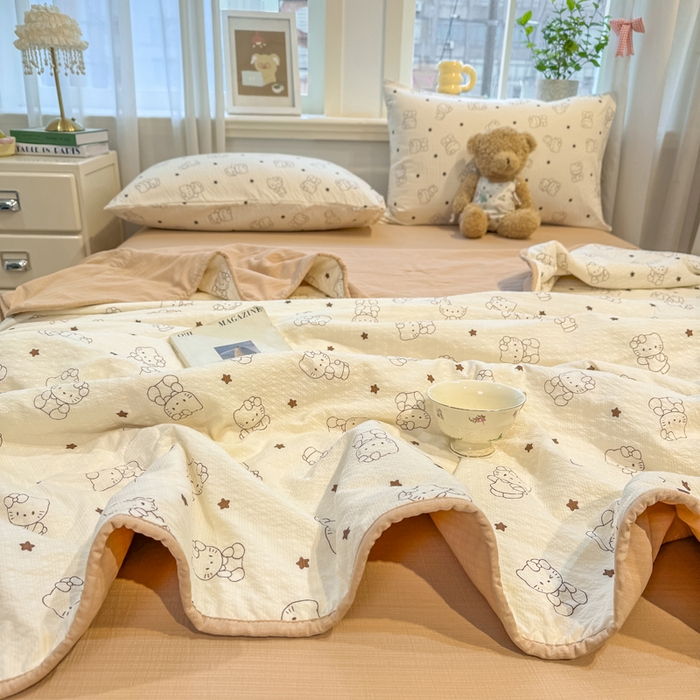 91家纺网 家纺一手货源 找家纺 爱屋及屋 2026春夏新款泡芙棉棉花夏被夏凉被空调被 描线小猫