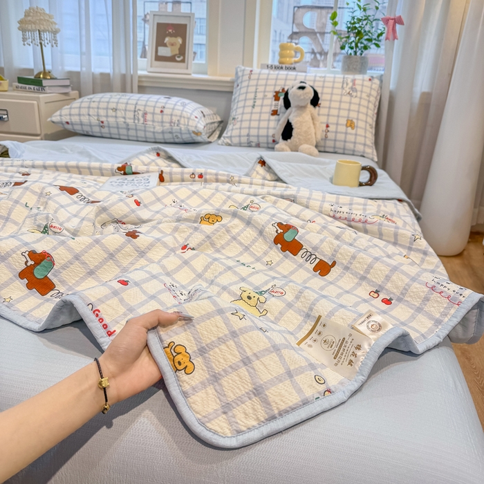 91家纺网 家纺一手货源 找家纺 爱屋及屋 2026春夏新款泡芙棉棉花夏被夏凉被空调被 嗨皮小狗