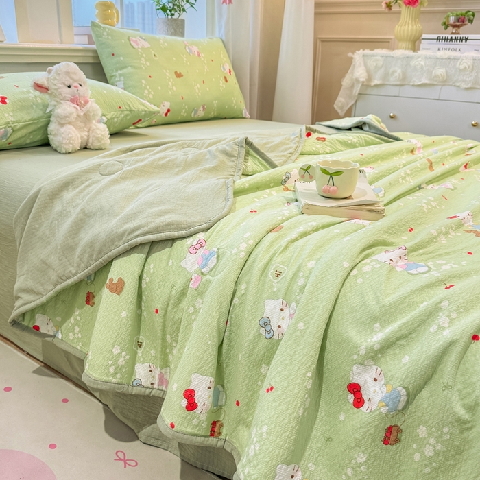 91家纺网 家纺一手货源 找家纺 爱屋及屋 2026春夏新款泡芙棉棉花夏被夏凉被空调被 泡芙KT-绿