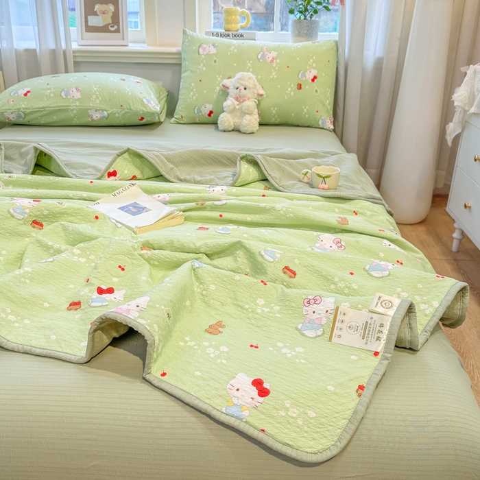 91家纺网 家纺一手货源 找家纺 爱屋及屋 2026春夏新款泡芙棉棉花夏被夏凉被空调被 泡芙KT-绿