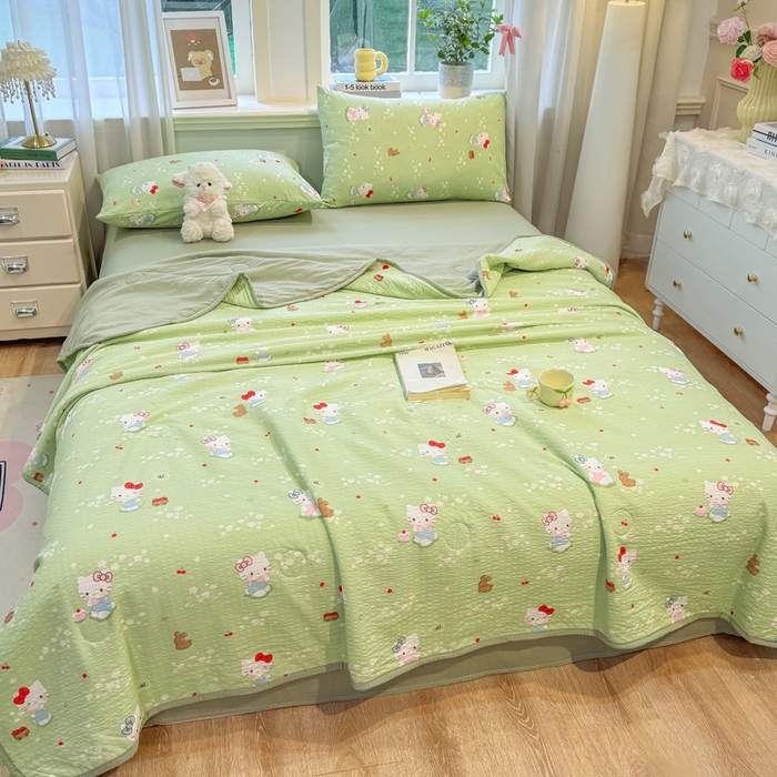 91家纺网 家纺一手货源 找家纺 爱屋及屋 2026春夏新款泡芙棉棉花夏被夏凉被空调被 泡芙KT-绿