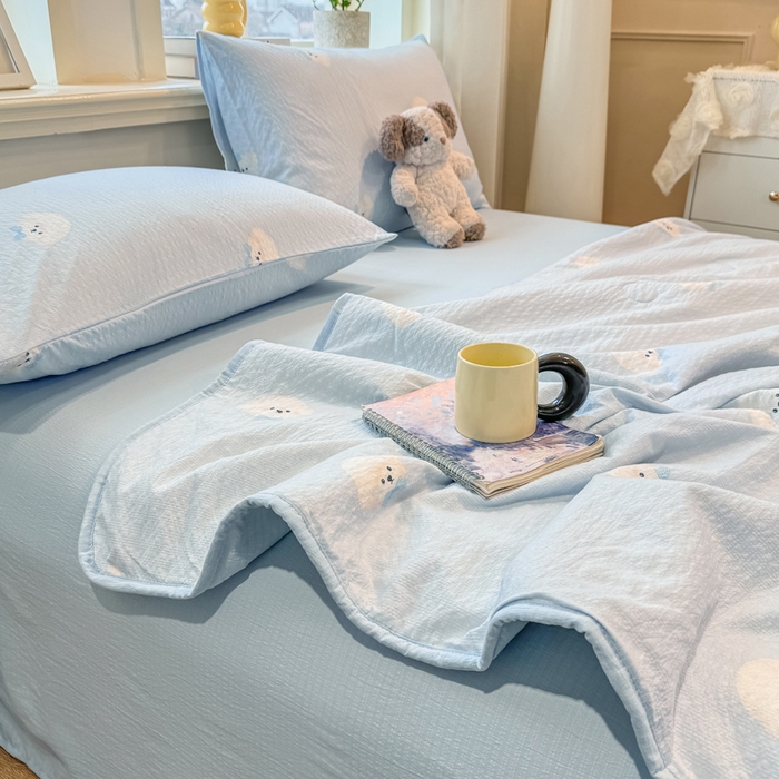 91家纺网 家纺一手货源 找家纺 爱屋及屋 2026春夏新款泡芙棉棉花夏被夏凉被空调被 泡芙小狗-蓝