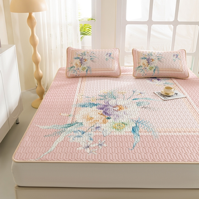 91家纺网 家纺一手货源 找家纺 美丽折 2026新款0.6厚欧式乳胶凉席三件套 施华洛风情