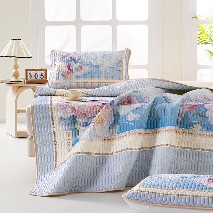 美丽折 2026新款0.6厚欧式乳胶凉席三件套 水墨江南