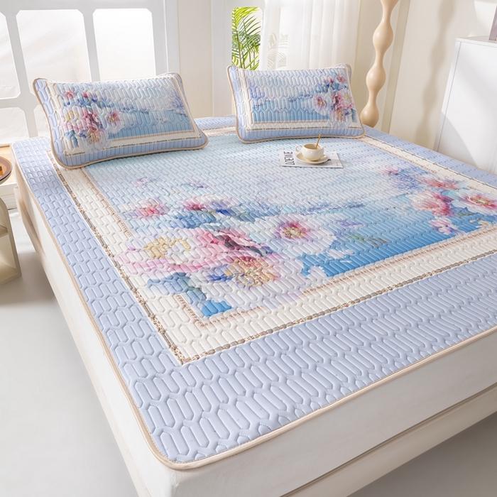 91家纺网 家纺一手货源 找家纺 美丽折 2026新款0.6厚欧式乳胶凉席三件套 水墨江南