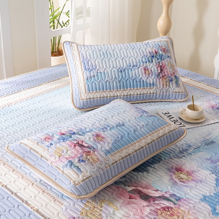 91家纺网 家纺一手货源 找家纺 美丽折 2026新款0.6厚欧式乳胶凉席三件套 水墨江南