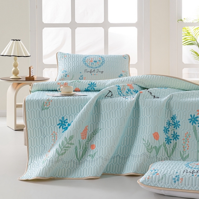 美丽折 2026新款0.6厚欧式乳胶凉席三件套 温婉花镜-蓝