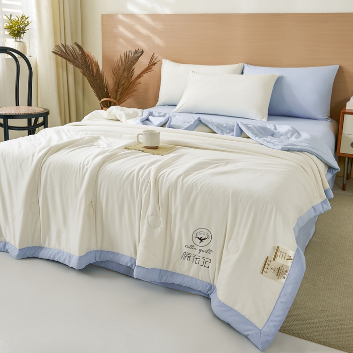 91家纺网 家纺一手货源 找家纺 爱屋及屋 2026新款撞色双拼新疆棉花夏被空调被夏凉被 双拼-天蓝奶白