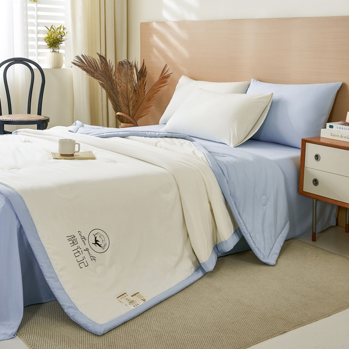 91家纺网 家纺一手货源 找家纺 爱屋及屋 2026新款撞色双拼新疆棉花夏被空调被夏凉被 双拼-天蓝奶白