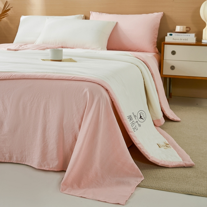 91家纺网 家纺一手货源 找家纺 爱屋及屋 2026新款撞色双拼新疆棉花夏被空调被夏凉被 双拼-粉玉奶白