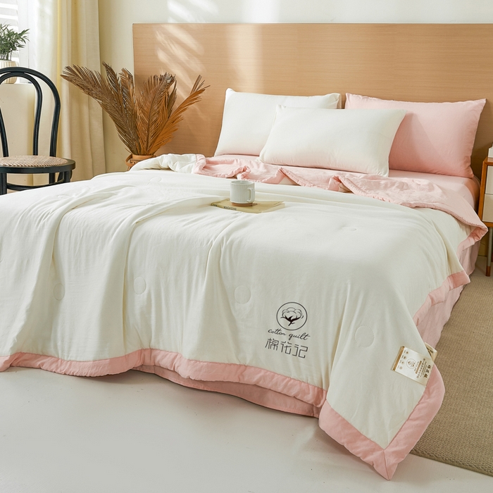 91家纺网 家纺一手货源 找家纺 爱屋及屋 2026新款撞色双拼新疆棉花夏被空调被夏凉被 双拼-粉玉奶白