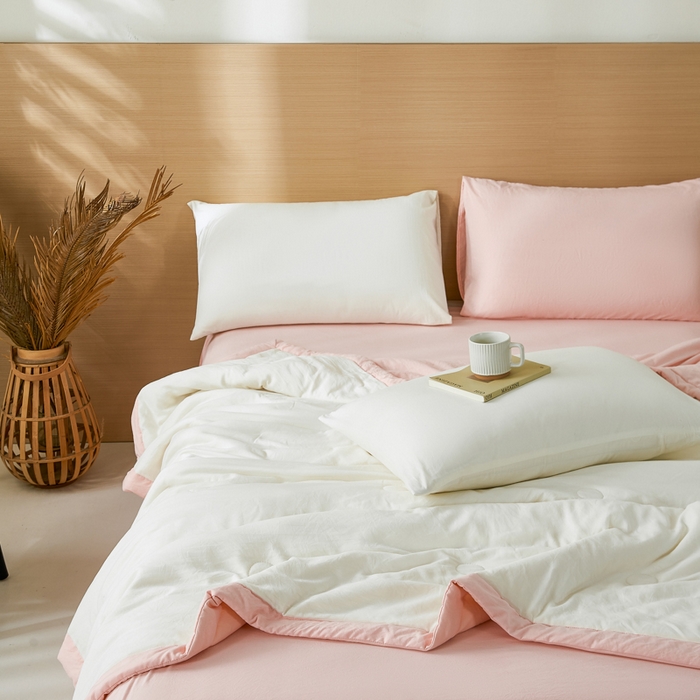 91家纺网 家纺一手货源 找家纺 爱屋及屋 2026新款撞色双拼新疆棉花夏被空调被夏凉被 双拼-粉玉奶白