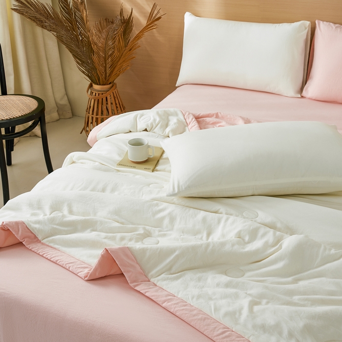 91家纺网 家纺一手货源 找家纺 爱屋及屋 2026新款撞色双拼新疆棉花夏被空调被夏凉被 双拼-粉玉奶白