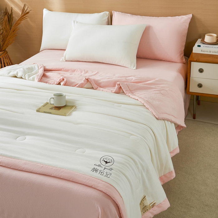 91家纺网 家纺一手货源 找家纺 爱屋及屋 2026新款撞色双拼新疆棉花夏被空调被夏凉被 双拼-粉玉奶白