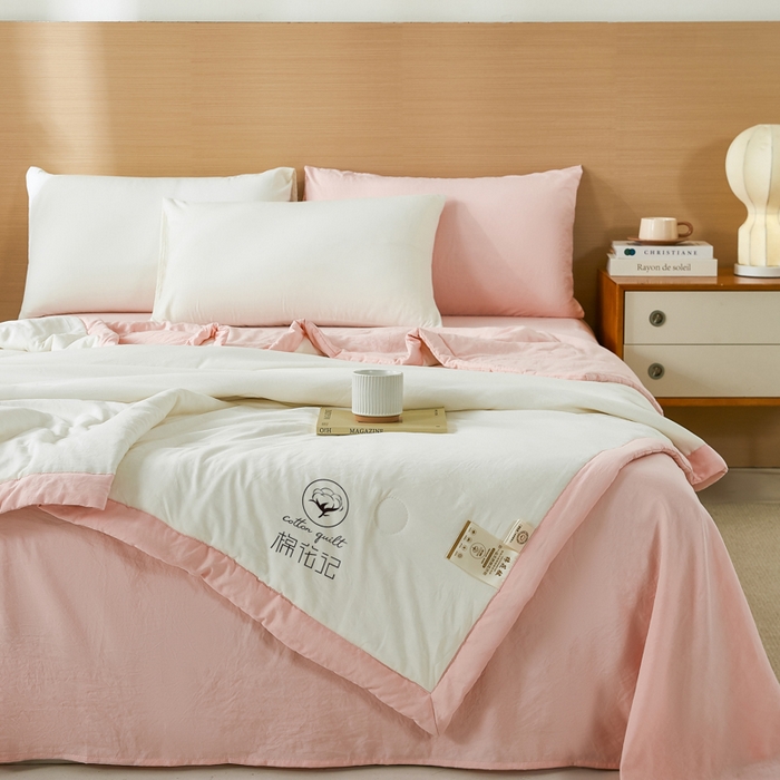 91家纺网 家纺一手货源 找家纺 爱屋及屋 2026新款撞色双拼新疆棉花夏被空调被夏凉被 双拼-粉玉奶白