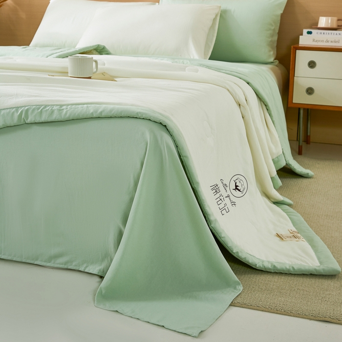 91家纺网 家纺一手货源 找家纺 爱屋及屋 2026新款撞色双拼新疆棉花夏被空调被夏凉被 双拼-果绿奶白