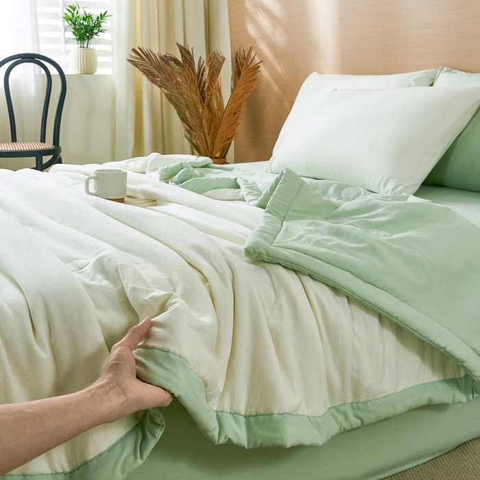 91家纺网 家纺一手货源 找家纺 爱屋及屋 2026新款撞色双拼新疆棉花夏被空调被夏凉被 双拼-果绿奶白