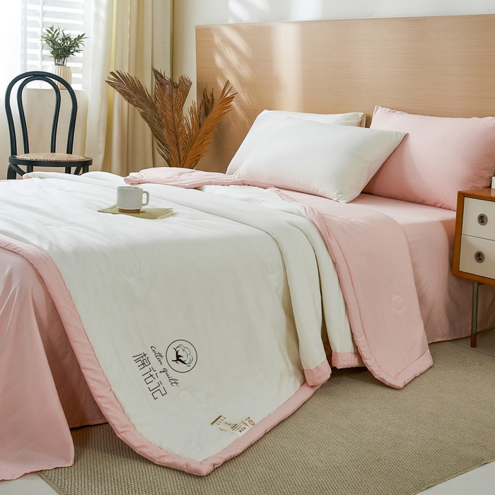 91家纺网 家纺一手货源 找家纺 爱屋及屋 2026新款撞色双拼新疆棉花夏被空调被夏凉被 双拼-粉玉奶白