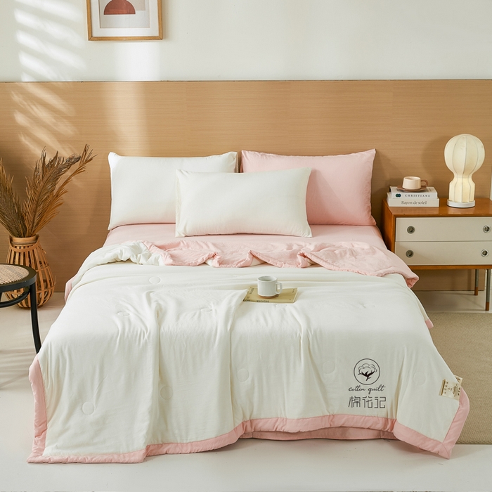 91家纺网 家纺一手货源 找家纺 爱屋及屋 2026新款撞色双拼新疆棉花夏被空调被夏凉被 双拼-粉玉奶白