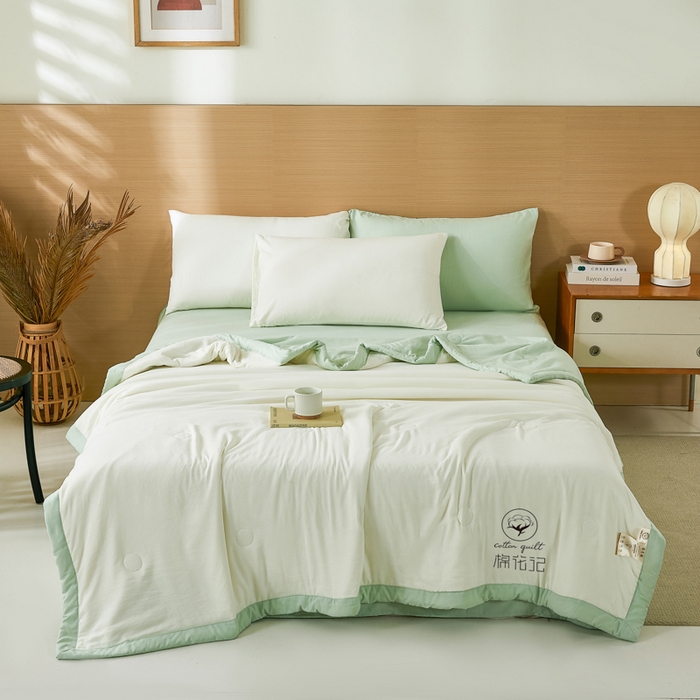 91家纺网 家纺一手货源 找家纺 爱屋及屋 2026新款撞色双拼新疆棉花夏被空调被夏凉被 双拼-果绿奶白