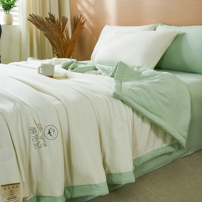 91家纺网 家纺一手货源 找家纺 爱屋及屋 2026新款撞色双拼新疆棉花夏被空调被夏凉被 双拼-果绿奶白