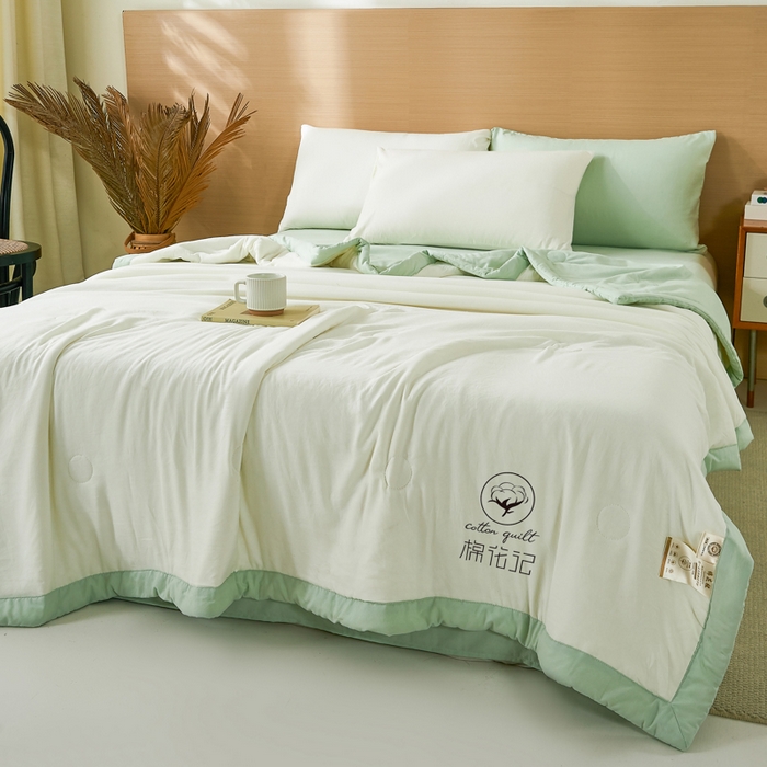 91家纺网 家纺一手货源 找家纺 爱屋及屋 2026新款撞色双拼新疆棉花夏被空调被夏凉被 双拼-果绿奶白