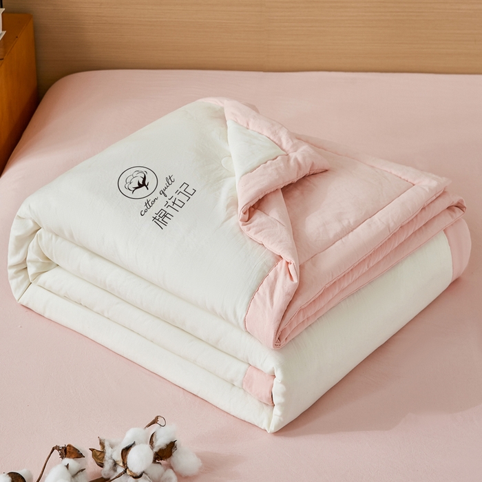91家纺网 家纺一手货源 找家纺 爱屋及屋 2026新款撞色双拼新疆棉花夏被空调被夏凉被 双拼-粉玉奶白