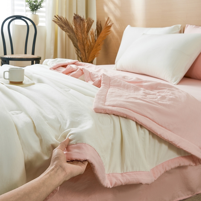 91家纺网 家纺一手货源 找家纺 爱屋及屋 2026新款撞色双拼新疆棉花夏被空调被夏凉被 双拼-粉玉奶白