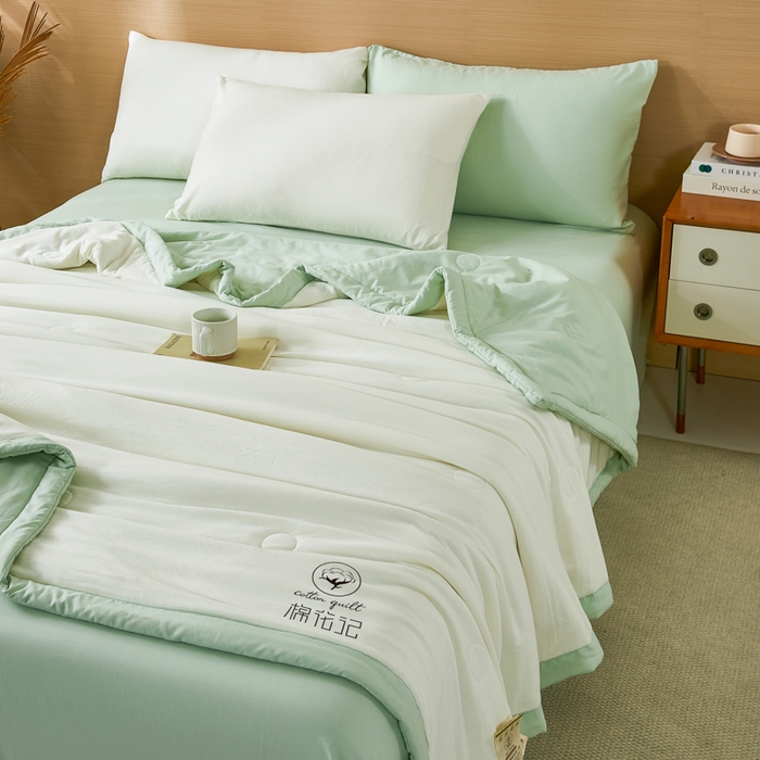 91家纺网 家纺一手货源 找家纺 爱屋及屋 2026新款撞色双拼新疆棉花夏被空调被夏凉被 双拼-果绿奶白