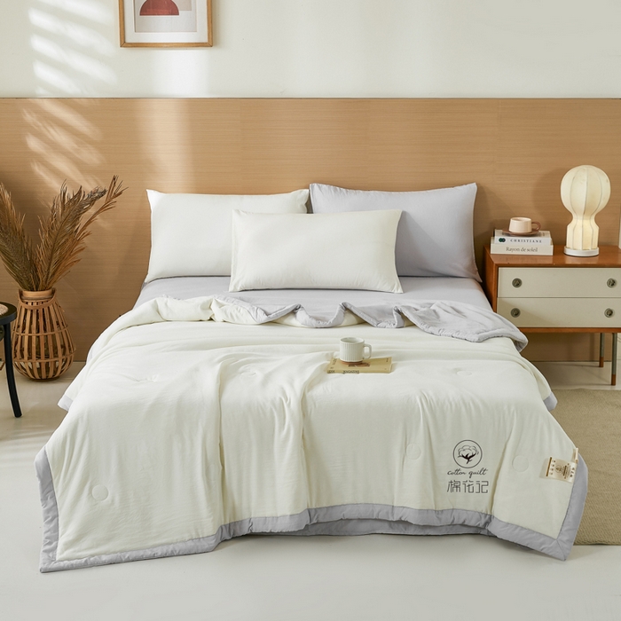 91家纺网 家纺一手货源 找家纺 爱屋及屋 2026新款撞色双拼新疆棉花夏被空调被夏凉被 双拼-浅灰奶白