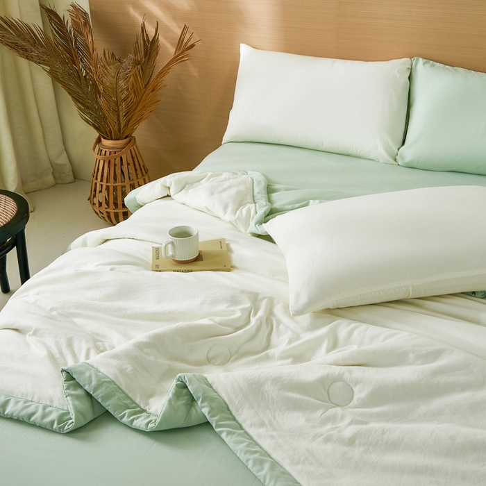 91家纺网 家纺一手货源 找家纺 爱屋及屋 2026新款撞色双拼新疆棉花夏被空调被夏凉被 双拼-果绿奶白