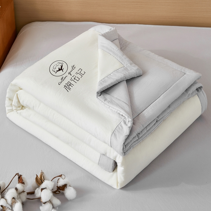 91家纺网 家纺一手货源 找家纺 爱屋及屋 2026新款撞色双拼新疆棉花夏被空调被夏凉被 双拼-浅灰奶白