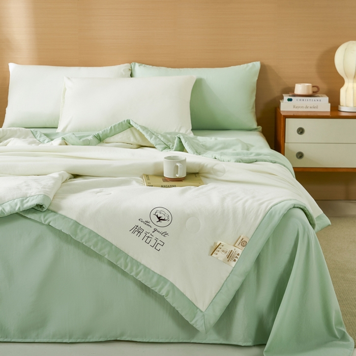 91家纺网 家纺一手货源 找家纺 爱屋及屋 2026新款撞色双拼新疆棉花夏被空调被夏凉被 双拼-果绿奶白