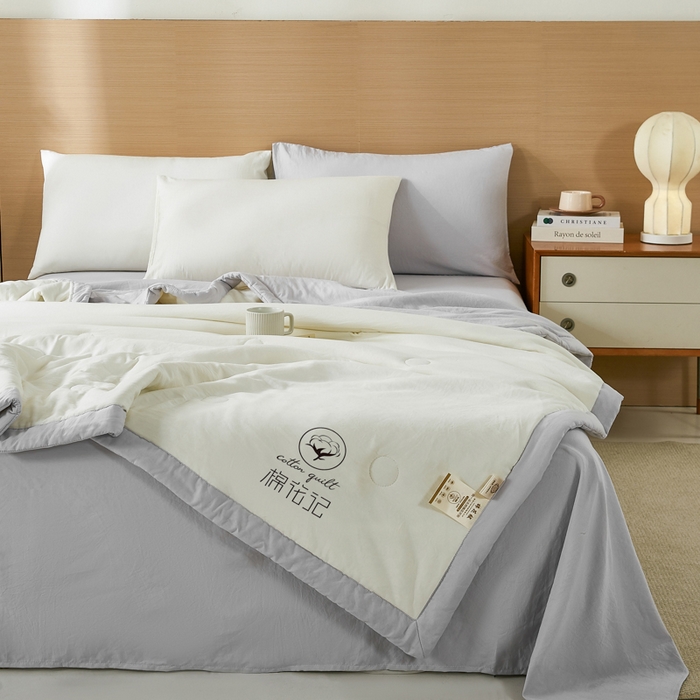 91家纺网 家纺一手货源 找家纺 爱屋及屋 2026新款撞色双拼新疆棉花夏被空调被夏凉被 双拼-浅灰奶白