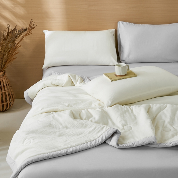 91家纺网 家纺一手货源 找家纺 爱屋及屋 2026新款撞色双拼新疆棉花夏被空调被夏凉被 双拼-浅灰奶白