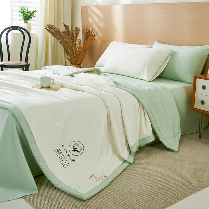 91家纺网 家纺一手货源 找家纺 爱屋及屋 2026新款撞色双拼新疆棉花夏被空调被夏凉被 双拼-果绿奶白