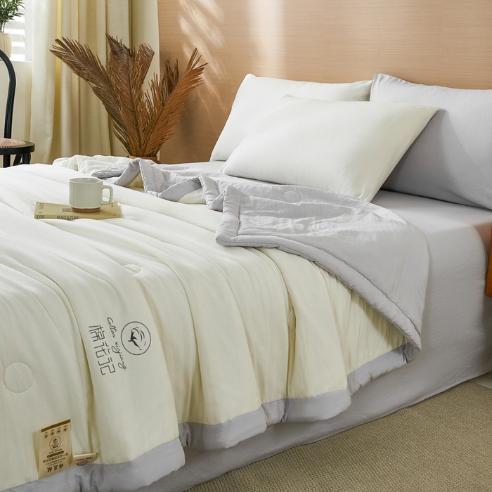 91家纺网 家纺一手货源 找家纺 爱屋及屋 2026新款撞色双拼新疆棉花夏被空调被夏凉被 双拼-浅灰奶白