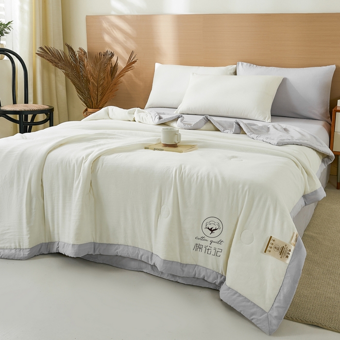 91家纺网 家纺一手货源 找家纺 爱屋及屋 2026新款撞色双拼新疆棉花夏被空调被夏凉被 双拼-浅灰奶白