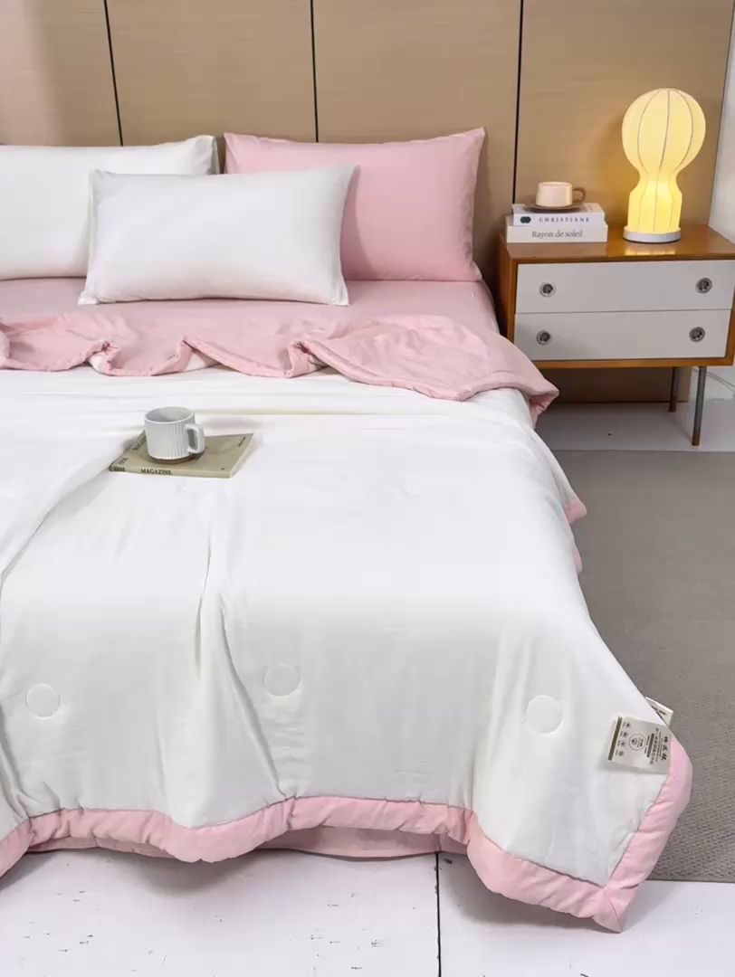 91家纺网 家纺一手货源 找家纺 爱屋及屋 2026新款撞色双拼新疆棉花夏被空调被夏凉被 双拼-粉玉奶白