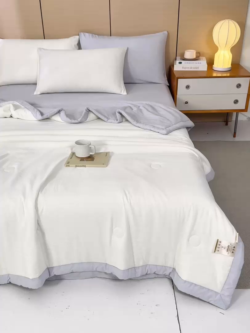 91家纺网 家纺一手货源 找家纺 爱屋及屋 2026新款撞色双拼新疆棉花夏被空调被夏凉被 双拼-浅灰奶白